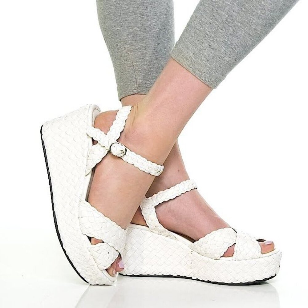 La Canadienne Prevost Platform SANDALS Size EU 40 9.5 Woven White Leather NEW - Picture 2 of 16